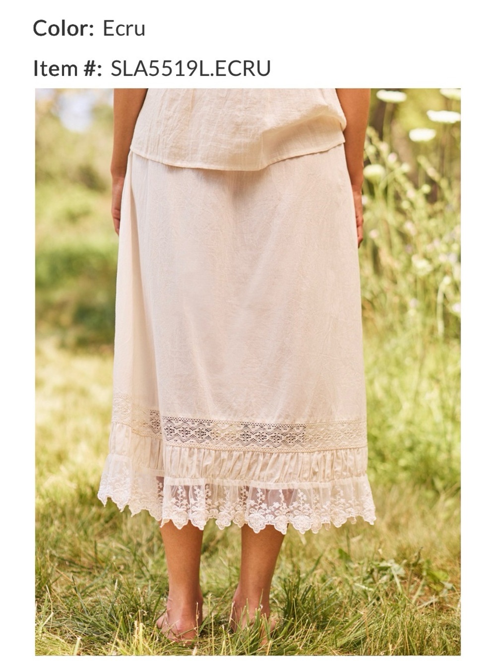 April Cornell Ecru Maxi Skirt with Lace Hem